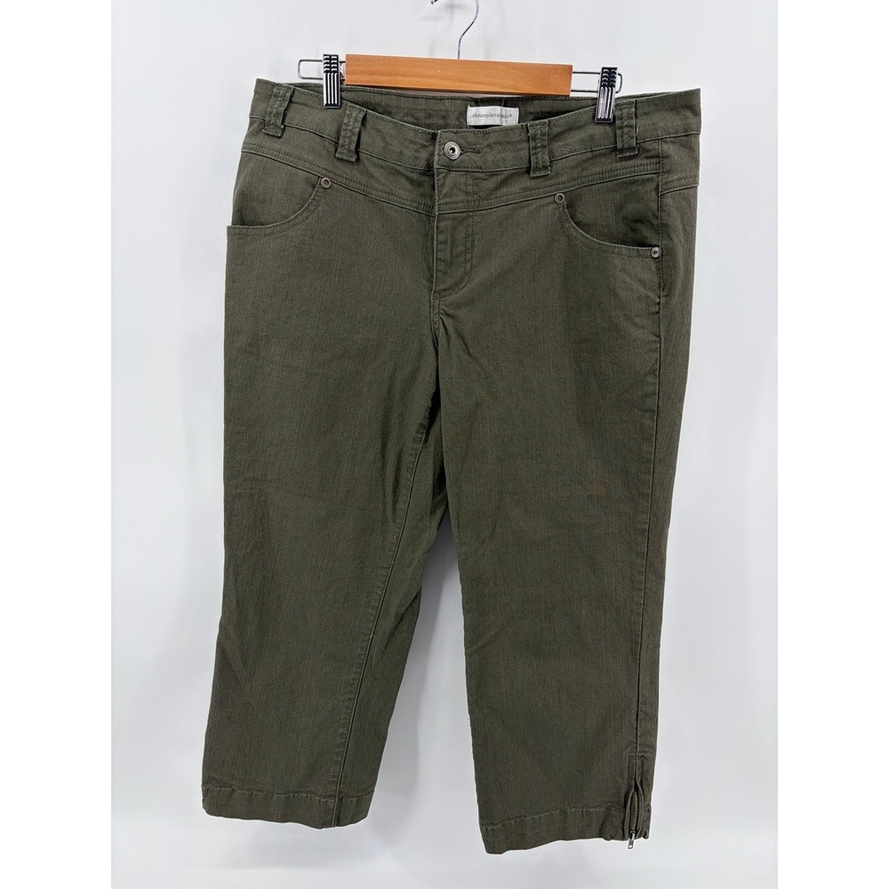 Christopher & Banks, Olive Green Cropped Pants, Ankle Zipper Detail, Women 14